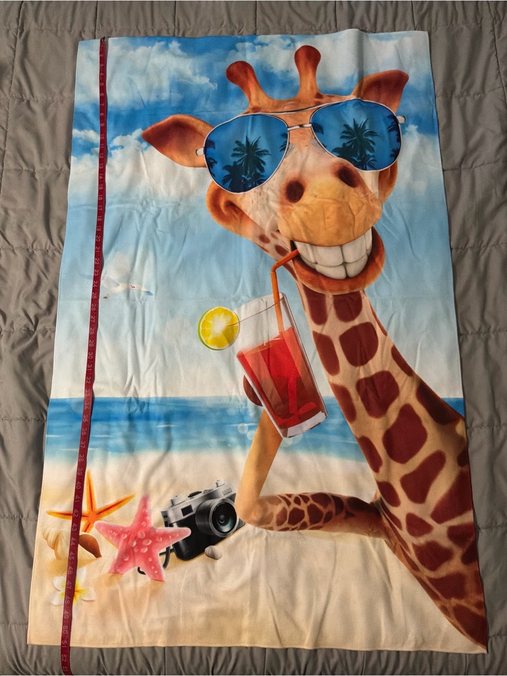 Giraffe Wearing Sunglasses & Drinking Novelty Goofy Microfiber Beach Towel - Picture 3 of 5